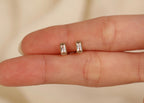 16G/18G Titanium Beaded Baguette Flat Back Earrings, Internal Threaded Studs, Dainty CZ Cartilage Earring, Helix Tragus Lobe Jewelry  N188