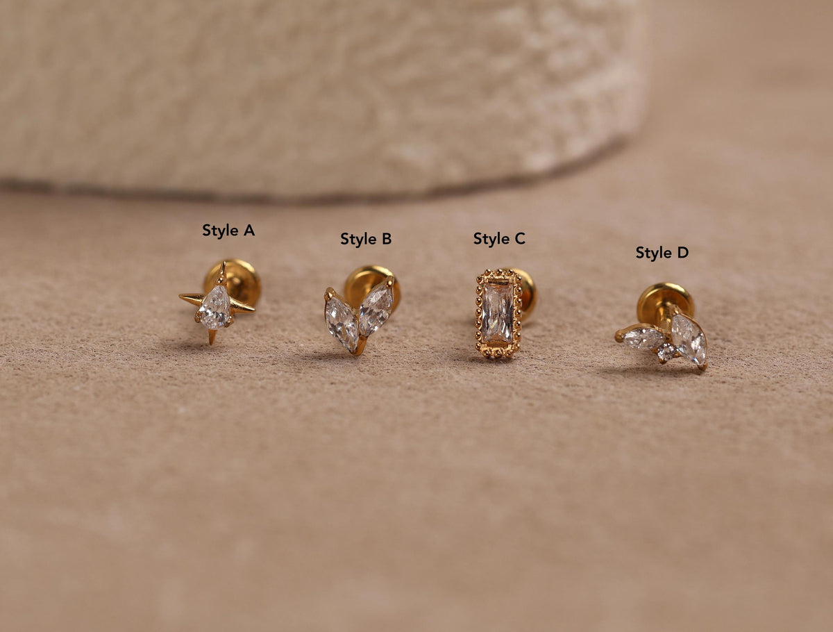 16G/18G Titanium Crystal Internal Threaded Flat Back Earrings Set, Marquise Pear Baguette Set, Earring Gift Set, Gift For Her S106