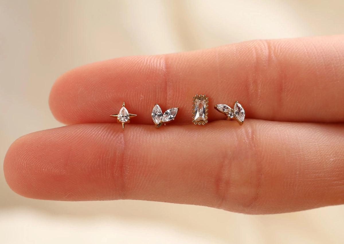 Titanium Crystal Internal Threaded Flat Back Earrings Set