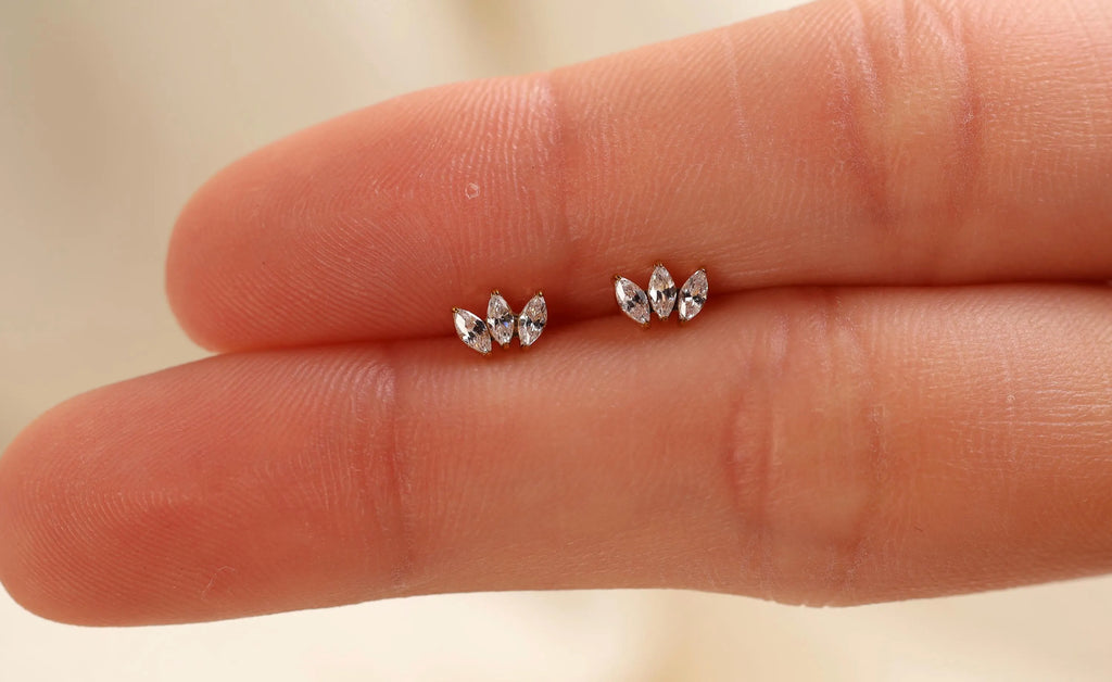Titanium Push Pun Triple Marquise Flat Back Stud