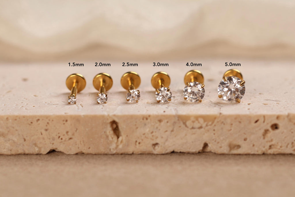 16G/18G/20G Titanium Round CZ Threadless Flat Back Earring, Titanium Push Pin Prong Round Stud, Dainty Helix Tragus Conch Lobe, Gift for her