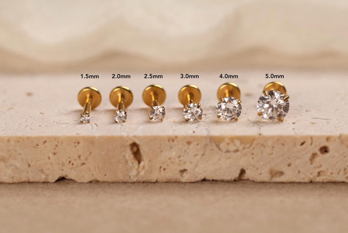 16G/18G/20G Titanium Round CZ Threadless Flat Back Earring, Titanium Push Pin Prong Round Stud, Dainty Helix Tragus Conch Lobe, Gift for her