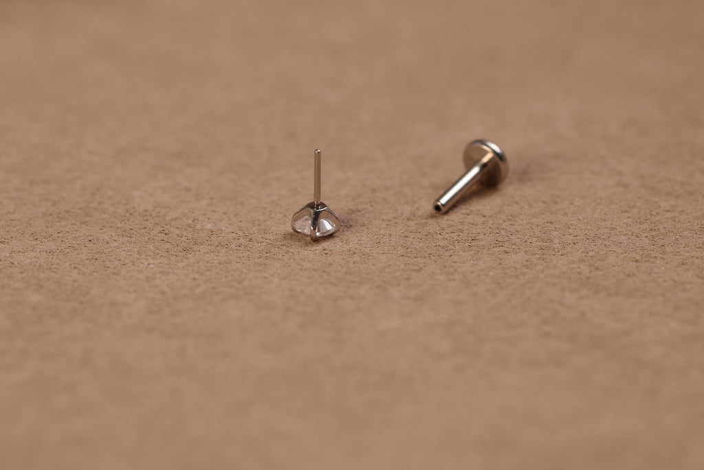 16G/18G/20G Titanium Heart CZ Threadless Flat Back Earring, Titanium Push Pin Labret Stud, Crystal Helix Tragus Conch Lobe Piercing