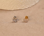16G/18G/20G Titanium Three Pear Crystal Cluster Threadless Flat Back Earring, Titanium Push Pin Labret, Helix Flat Tragus Lobe N214