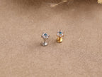 16G/18G/20G Titanium Aquamarine Floral Threadless Flat Back Earring, Titanium Push Pin Labret, Daisy CZ Helix Tragus Flat Lobe N203