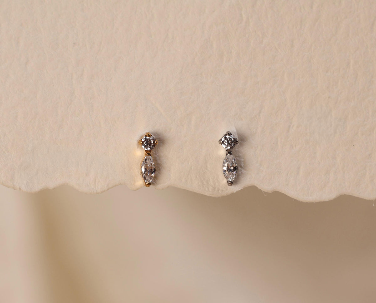 16G/18G/20G Titanium Starlight Drop Flat Back Earring, Round and Marquise CZ Threadless Titanium Labret, Dainty Celestial Helix Lobe N200