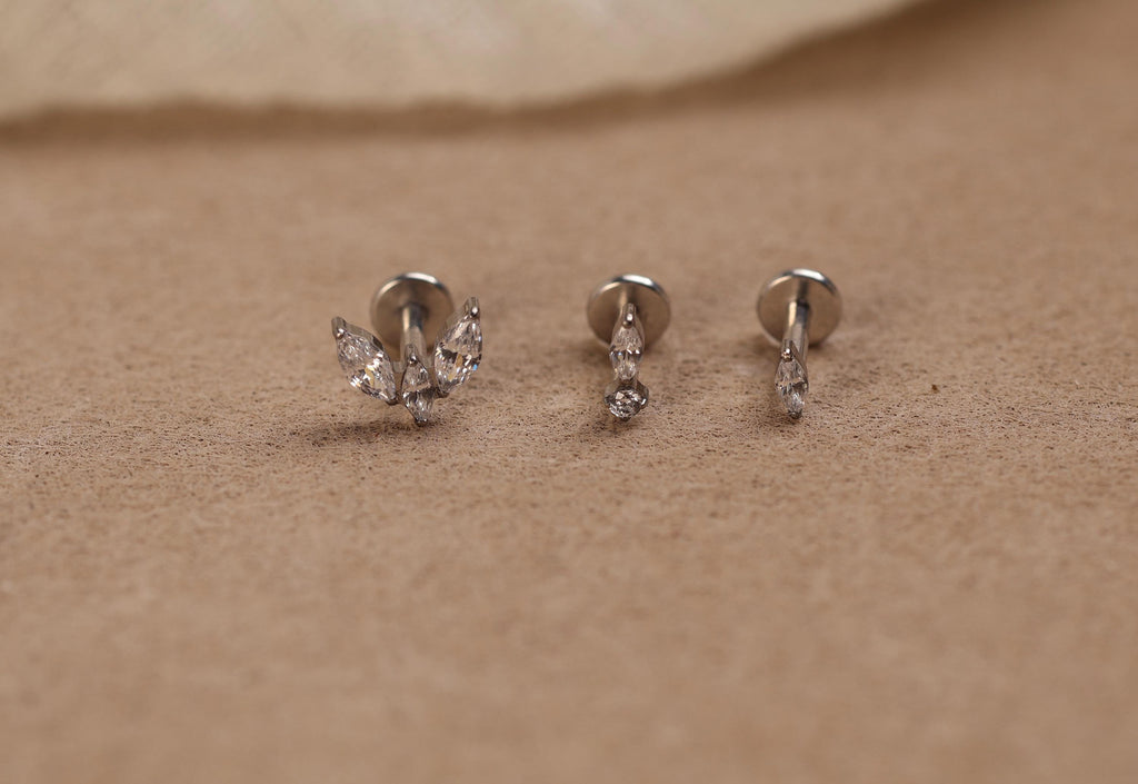 16G/18G/20G Titanium Marquise Muse Threadless Earring Set,  Flat Back Ear Stack, Helix Conch Tragus Stud, Earring Gift Set, Gift for Her