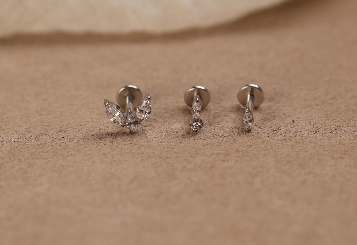 16G/18G/20G Titanium Marquise Muse Threadless Earring Set,  Flat Back Ear Stack, Helix Conch Tragus Stud, Earring Gift Set, Gift for Her