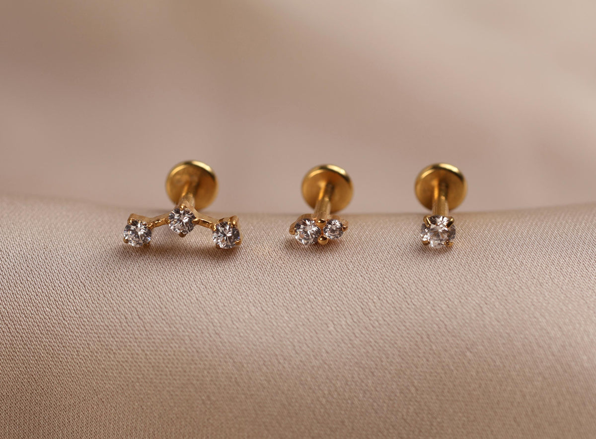 16G/18G/20G Titanium Orbit Glow Threadless Earring Set,  3 Round Flat Back Stud, Helix Conch Tragus Stud, Earring, Gift for Her S107