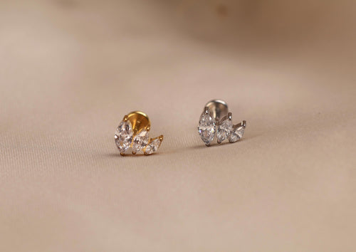 16G/18G/20G Titanium Tapered Marquise Cluster Threadless Flat Back Earring, Titanium Push Pin Labret, Cartilage Stud N206