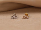 16G/18G/20G Titanium Three Pear Crystal Cluster Threadless Flat Back Earring, Titanium Push Pin Labret, Helix Flat Tragus Lobe N214
