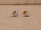 16G/18G/20G Titanium Delicate Marquise Leaf Threadless Flat Back Earring, Titanium Push Pin Labret, CZ Cluster Helix Flat Tragus N202