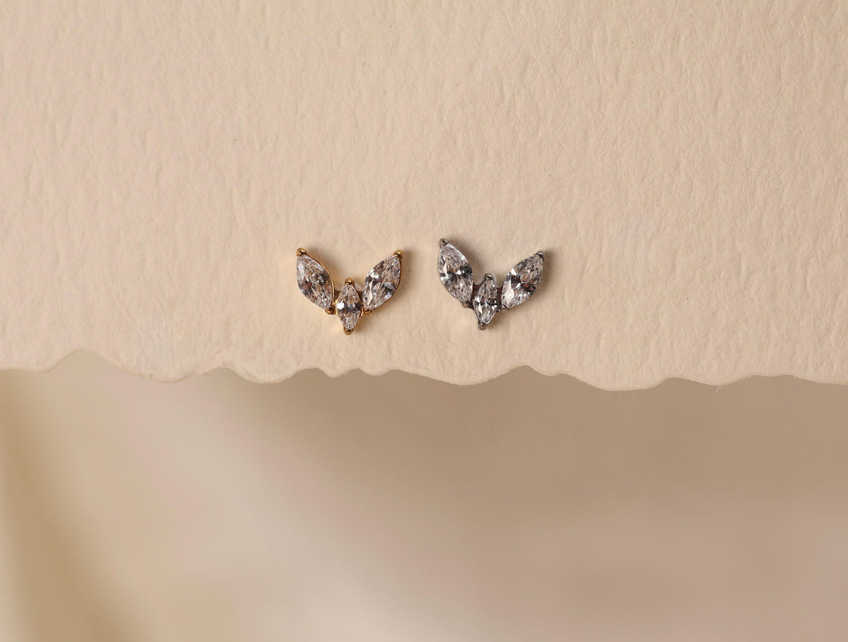 16G/18G/20G Titanium Crystal Lotus Crown Flat Back Earring, Marquise CZ Threadless Titanium Labret, Sparkling Helix Flat Lobe N201