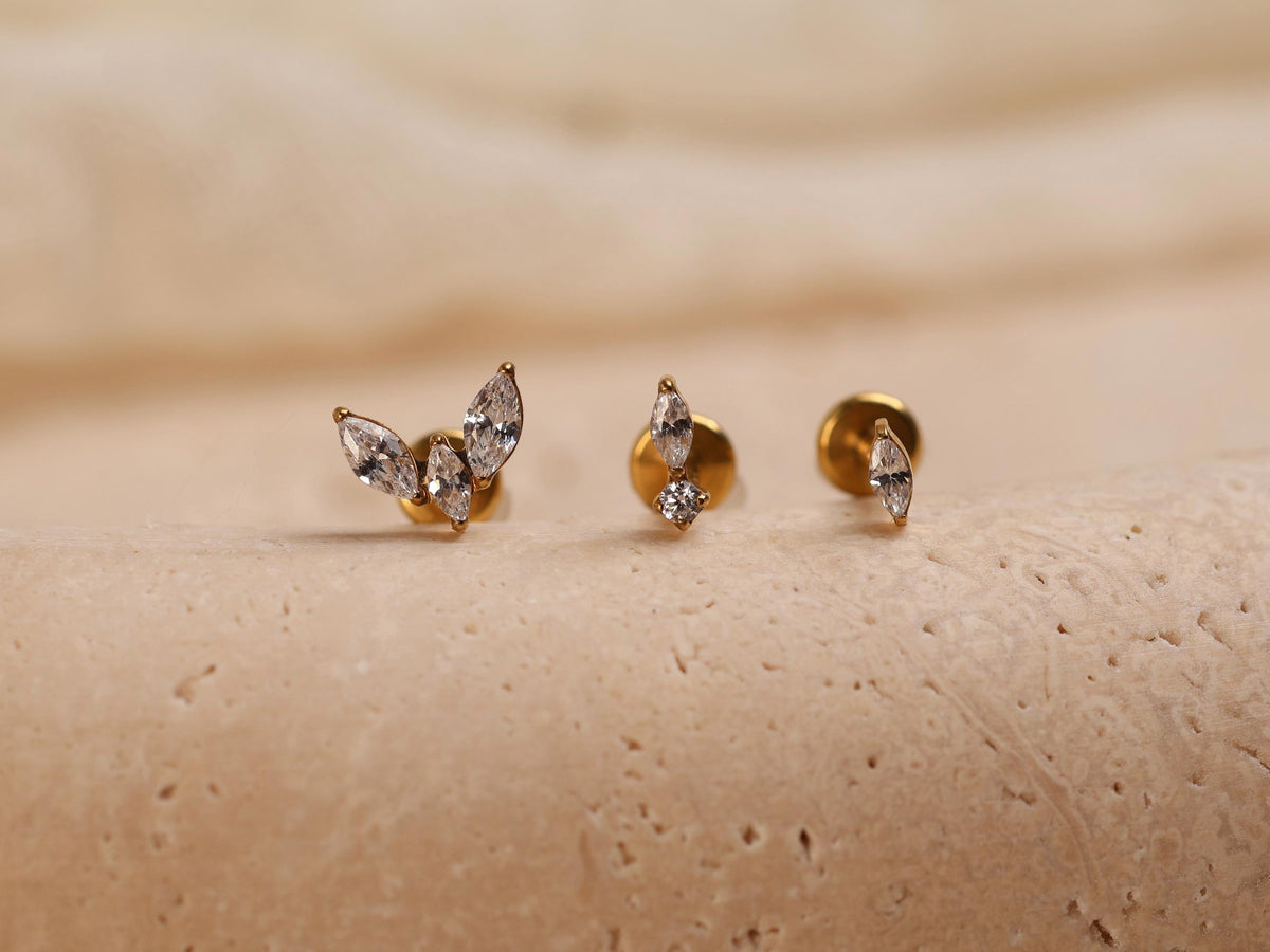16G/18G/20G Titanium Marquise Muse Threadless Earring Set,  Flat Back Ear Stack, Helix Conch Tragus Stud, Earring Gift Set, Gift for Her