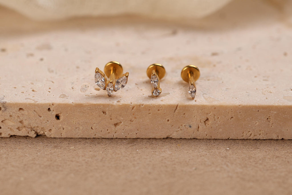 16G/18G/20G Titanium Marquise Muse Threadless Earring Set,  Flat Back Ear Stack, Helix Conch Tragus Stud, Earring Gift Set, Gift for Her