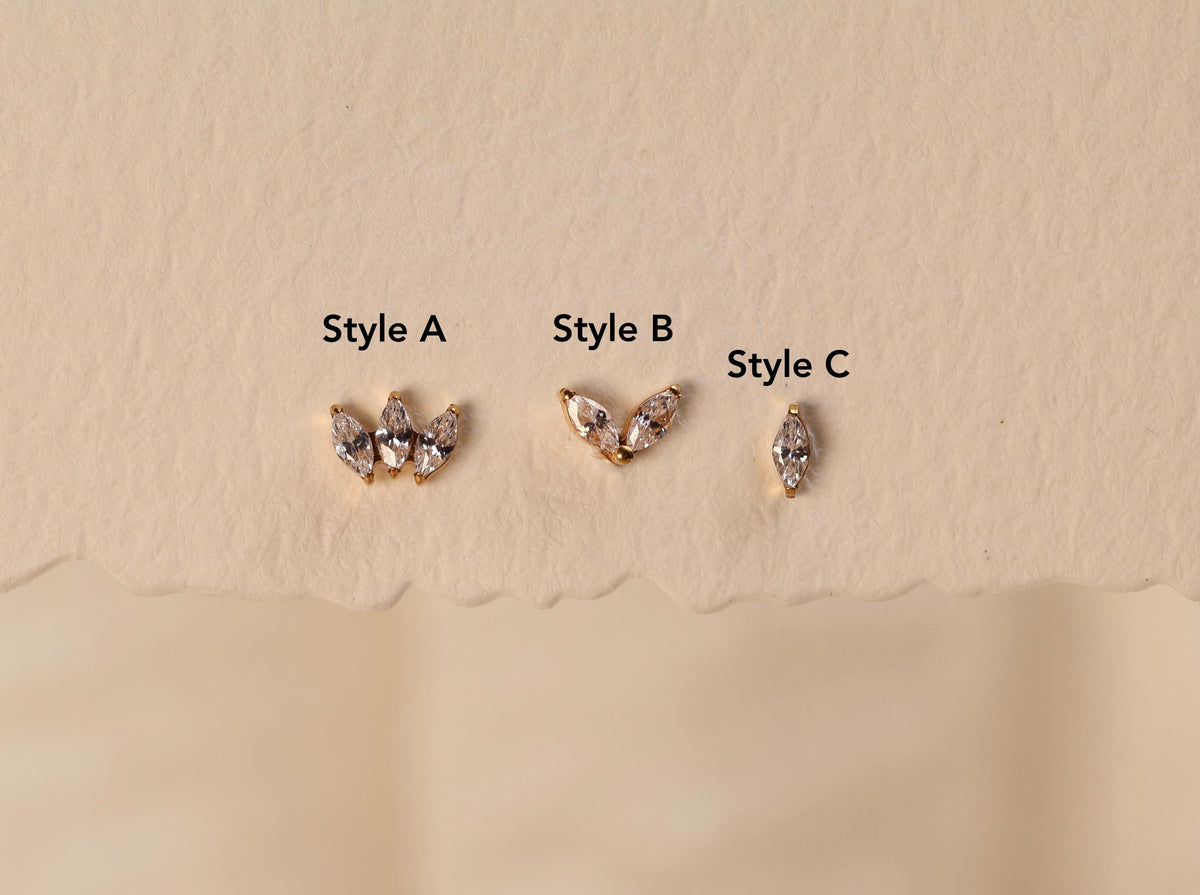 16G/18G/20G Titanium Secret Garden Threadless Earring Set,  Marquise Flat Back Stud, Helix Conch Tragus Stud, Earring Gift Set, S108