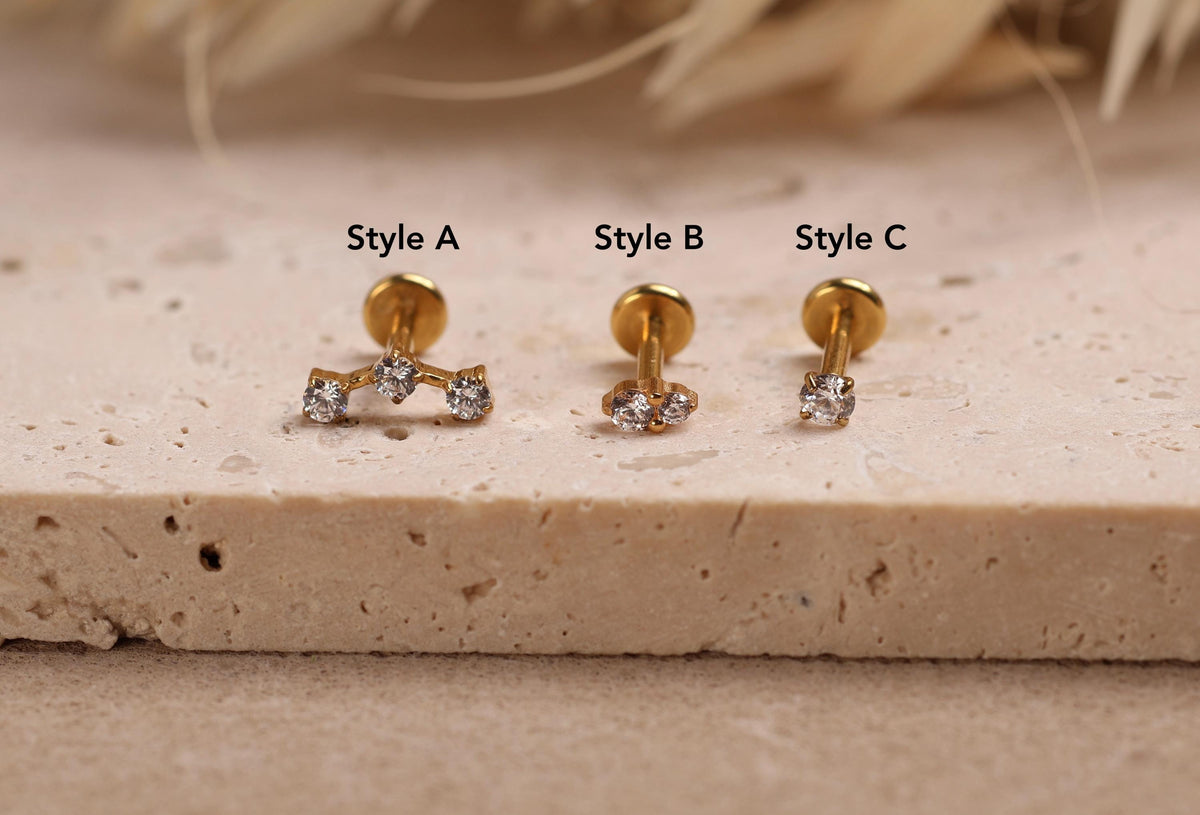 16G/18G/20G Titanium Orbit Glow Threadless Earring Set,  3 Round Flat Back Stud, Helix Conch Tragus Stud, Earring, Gift for Her S107