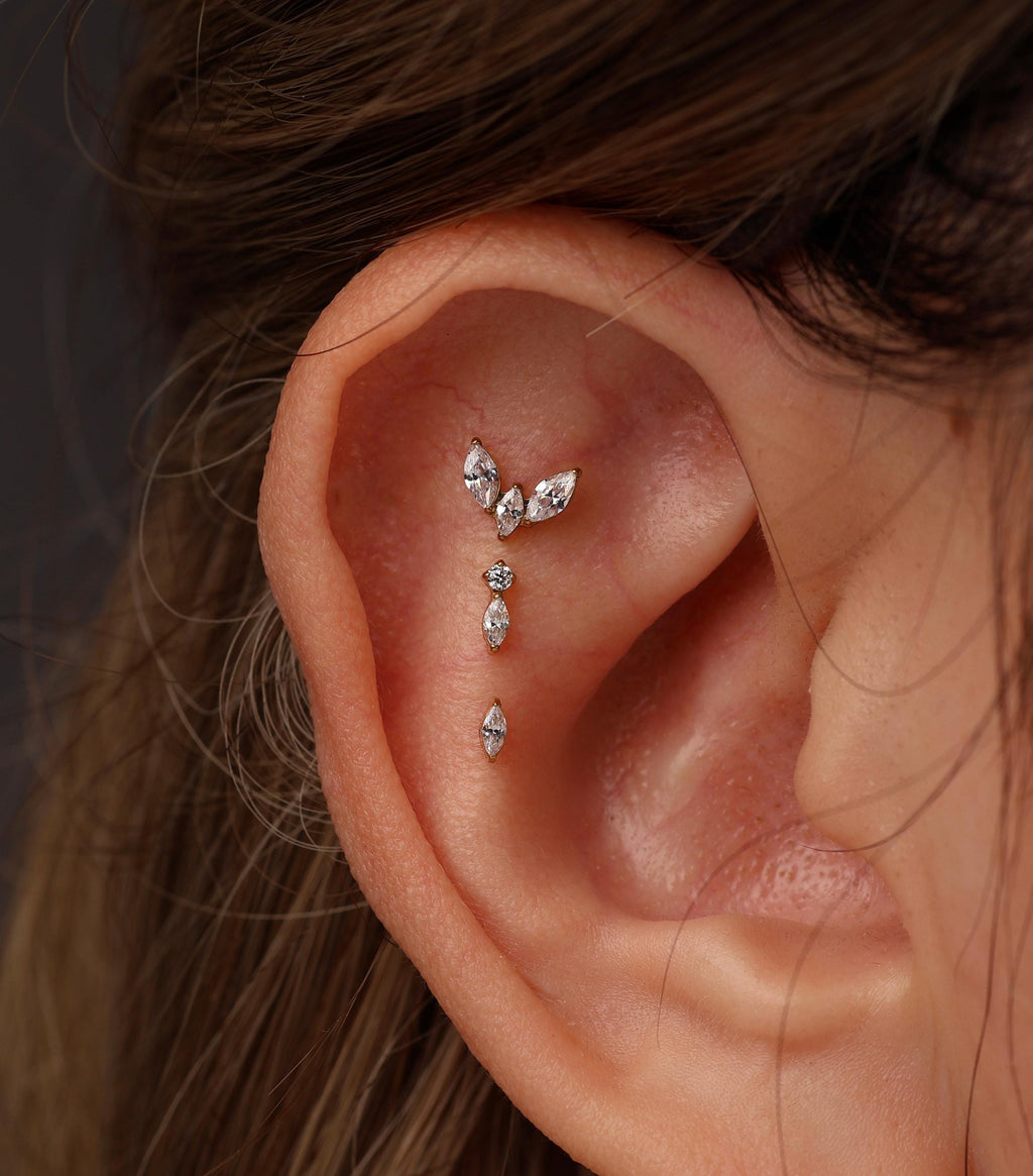 16G/18G/20G Titanium Marquise Muse Threadless Earring Set,  Flat Back Ear Stack, Helix Conch Tragus Stud, Earring Gift Set, Gift for Her