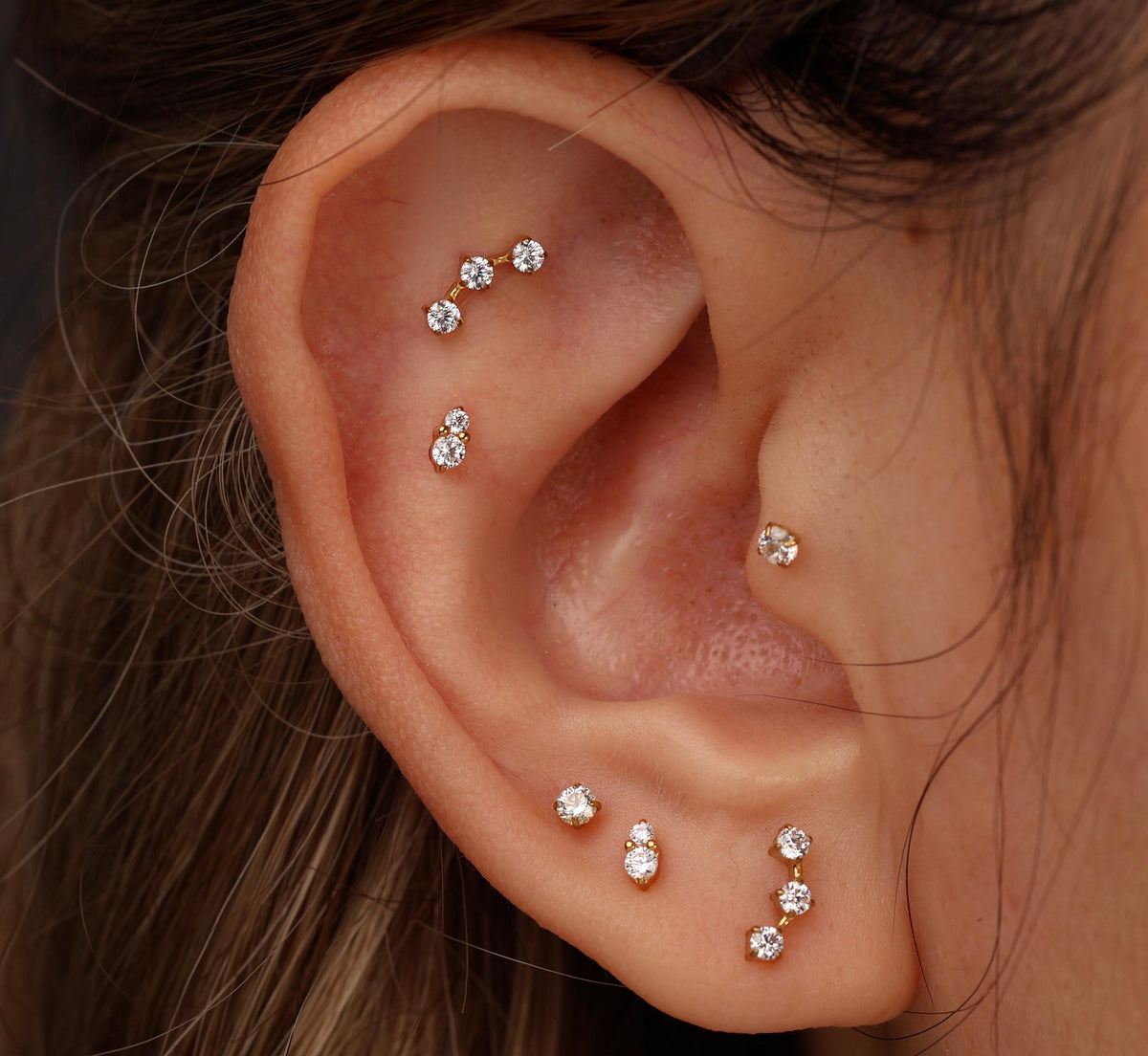16G/18G/20G Titanium Orbit Glow Threadless Earring Set,  3 Round Flat Back Stud, Helix Conch Tragus Stud, Earring, Gift for Her S107