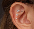 16G/18G/20G Titanium Heart CZ Threadless Flat Back Earring, Titanium Push Pin Labret Stud, Crystal Helix Tragus Conch Lobe Piercing