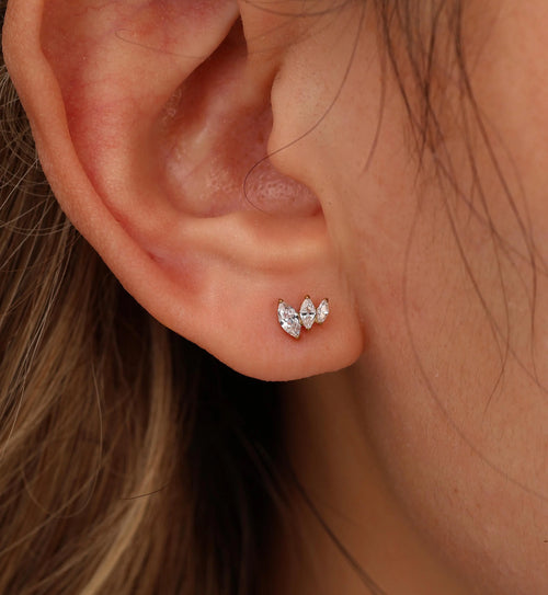 Titanium 3 Inclined Marquise Cluster Threadless Flat Back Stud