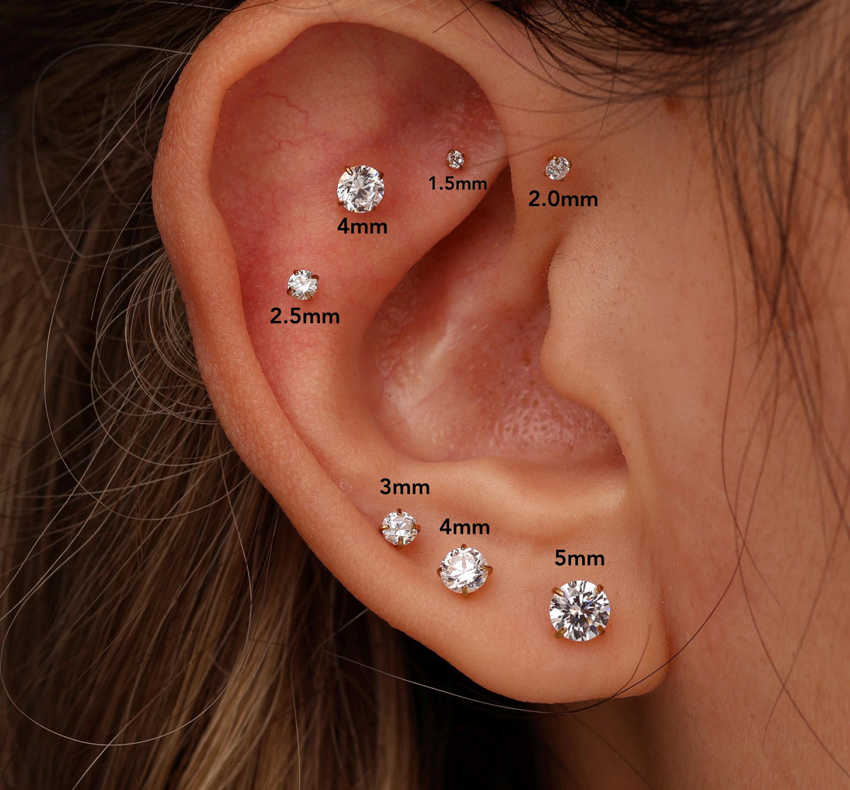 16G/18G/20G Titanium Round CZ Threadless Flat Back Earring, Titanium Push Pin Prong Round Stud, Dainty Helix Tragus Conch Lobe, Gift for her