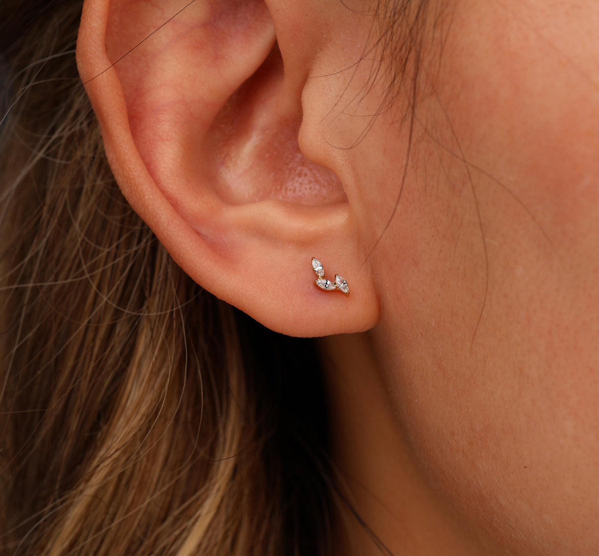 16G/18G/20G Titanium Delicate Marquise Leaf Threadless Flat Back Earring, Titanium Push Pin Labret, CZ Cluster Helix Flat Tragus N202
