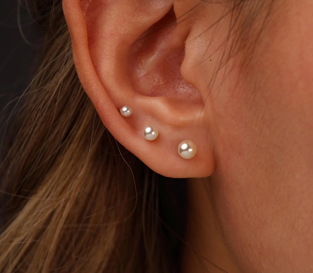 Titanium Threadless Push Pin Pearl Flat Back Earrings