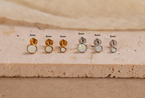 Titanium Bezel Setting Round Opal Push Pin Stud 3,4,5mm