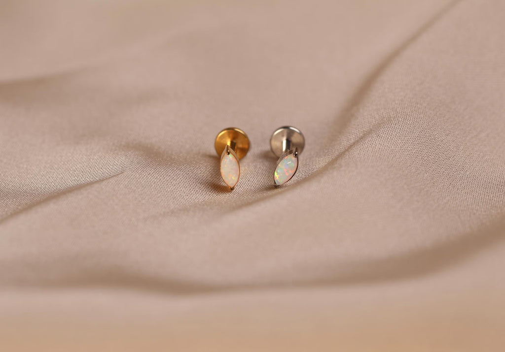 Titanium Push Pin Opal Marquise Flat Back Stud