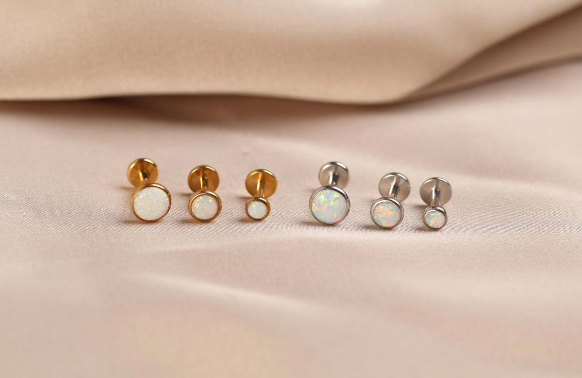 Titanium Bezel Setting Round Opal Push Pin Stud 3,4,5mm