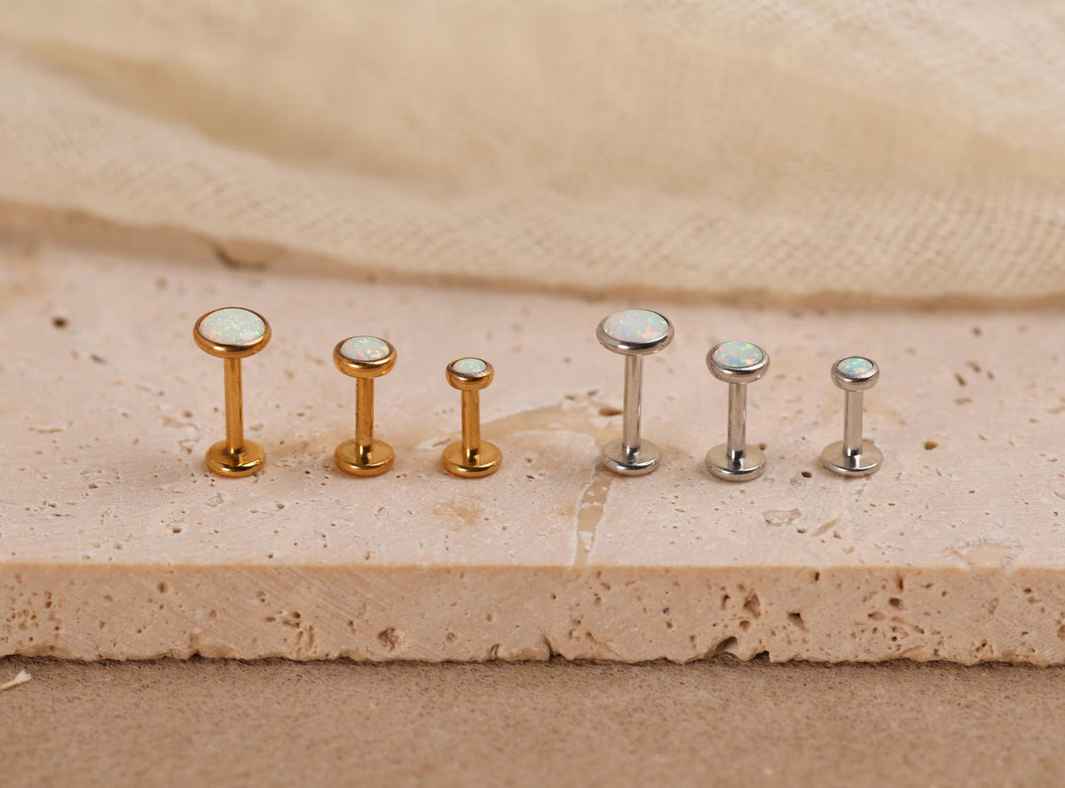 Titanium Bezel Setting Round Opal Push Pin Stud 3,4,5mm