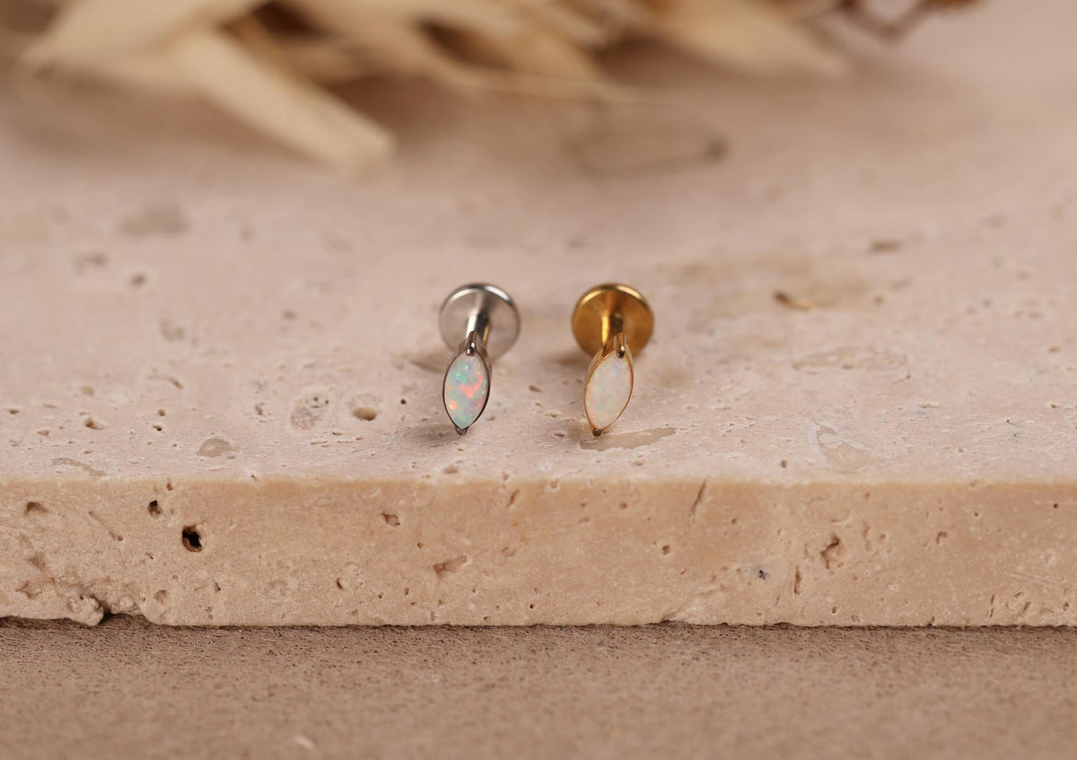 Titanium Push Pin Opal Marquise Flat Back Stud